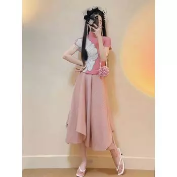 Sanzhai Creative and Original Export 2025 Summer Skirt Women s Minimalist Casual Comfortable Versatile Pleated High Waist Petal Skirt Lotus Root Starch Skirt One size