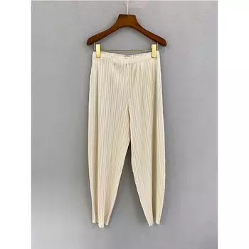 Sanzhai Pleated Pants Women s 2025 Summer New Arrival Easiest for Match High Waist Loose and Slimming Cropped Harem Casual Pants Apricot One size