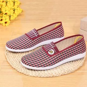 sapatos femininas women cute round toe red slip on plaid pattern slip on anti skid flat loafers lady casual brown shoes ba309 35