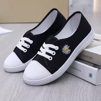 sapatos femininas женские модные туфли с круглым носком черные парусиновые нескользящие туфли на плоской подошве для студенток школьниц белые классные цветочные туфли ba357 35
