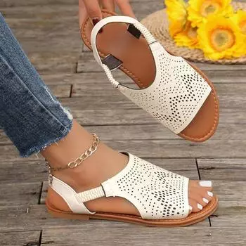 Sapatos Femininos сандалии на плоской подошве с открытым носком 2024 года, новинка лета в стиле ретро из натуральной кожи, удобная мягкая подошва, универсальная женская обувь 36 бежевый