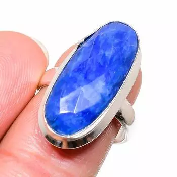 Сапфир натуральный драгоценный камень 925 стерлингового серебра ювелирное изделие кольцо размер 7.5 R9h12
