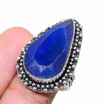 Сапфир натуральный драгоценный камень 925 стерлингового серебра ювелирное изделие кольцо размер 7 N3h39