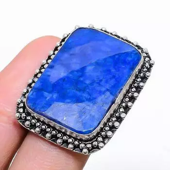 Сапфир натуральный драгоценный камень 925 стерлингового серебра ювелирное кольцо размер 7 D0q05