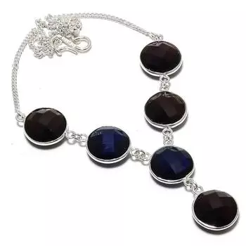 Сапфир натуральный драгоценный камень ручная работа 925 стерлингового серебра ожерелье 18 K5r00