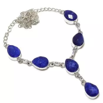 Сапфир натуральный драгоценный камень ручной работы подарок на Новый год ювелирное ожерелье 18 N8V02