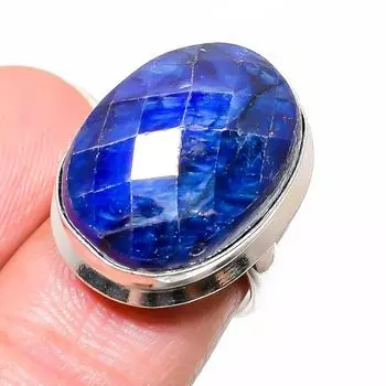 Сапфир натуральный драгоценный камень ювелирное изделие из серебра 925 пробы размер 6.5 I8E52