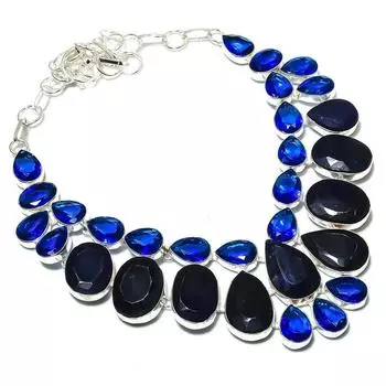 Сапфир натуральный голубой топаз ювелирное изделие из серебра 925 пробы ожерелье 18 дюймов S1O78