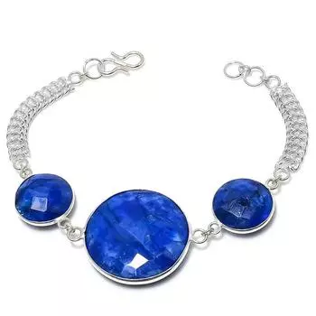 Сапфир(Смоделированный) Браслет из драгоценных камней ручной работы на Новый год 7-8 дюймов S0G10