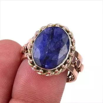 Сапфир(Смоделированный) Двухцветное кольцо ручной работы из стерлингового серебра 925 пробы S.9 G2u61