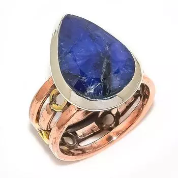 Сапфир(Смоделированный) Двухцветное кольцо ручной работы из стерлингового серебра 925 пробы S.9 j7i11