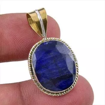 Сапфир(Смоделированный) Двухцветный кулон ручной работы из стерлингового серебра 925 пробы 1,50 дюйма B1T92