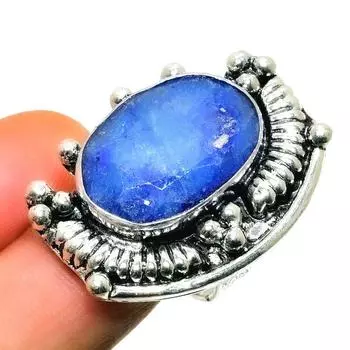 Сапфир(Смоделированный) Ювелирное кольцо с драгоценным камнем 925 пробы, посеребренное, размер 8,5