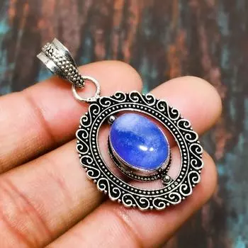 Сапфир(Смоделированный), Ювелирный кулон ручной работы из стерлингового серебра 925 пробы с драгоценными камнями 1.70 Inches синий