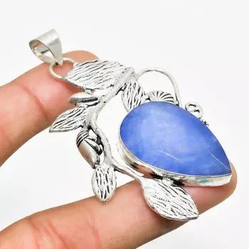 Сапфир(Смоделированный) Ювелирный кулон с драгоценным камнем 925 пробы, посеребренный, 2,46 дюйма 2.46 синий