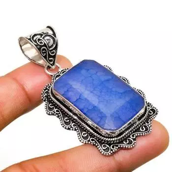 Сапфир(Смоделированный) Ювелирный кулон с драгоценным камнем 925, посеребренный, 2,27 дюйма 2.27 синий