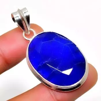 Сапфир(Смоделированный) Ювелирный кулон с драгоценным камнем 925 пробы, посеребренный, 1,70 дюйма 1.70 синий