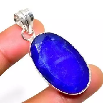 Сапфир(Смоделированный) Ювелирный кулон с драгоценным камнем 925 пробы, посеребренный, 1,70 дюйма 1.70 синий