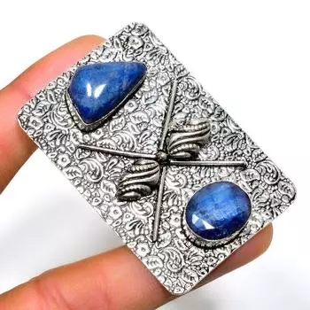 Сапфир(Смоделированный) Ювелирный кулон с драгоценным камнем 925 пробы, посеребренный, 2,08 дюйма 2.08 синий