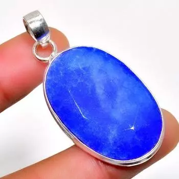 Сапфир(Смоделированный) Ювелирный кулон с драгоценным камнем 925 пробы, посеребренный, 2,00 дюйма 2.00 синий