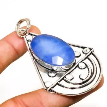 Сапфир(Смоделированный) Ювелирный кулон с драгоценным камнем 925, посеребренный, 2,65 дюйма 2.65 синий