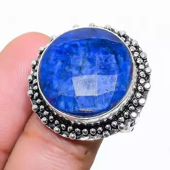 Сапфир(Смоделированный) Кольцо из серебра 925 пробы с драгоценными камнями, размер 9 A4Z75