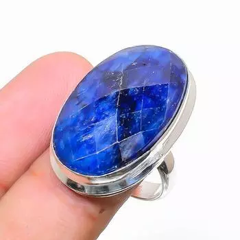 Сапфир(Смоделированный) Кольцо из стерлингового серебра 925 пробы с драгоценными камнями, размер 8 F5u95