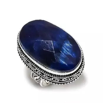 Кольцо из серебра 925 пробы с натуральным драгоценным камнем сапфиром, размер 6,5 e4z51