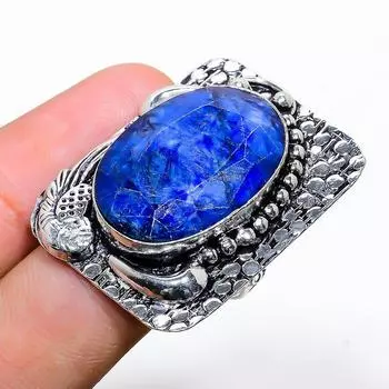 Сапфир(Смоделированный) Кольцо с драгоценными камнями ручной работы в подарок на Рождество, размер 9 d2G31