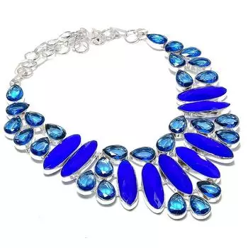 Сапфир(Смоделированный), Ожерелье из серебра 925 пробы с топазом, 18 дюймов, j5v82