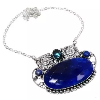 Сапфир(Смоделированный), Ожерелье из стерлингового серебра 925 пробы с иолитом, 18 дюймов, H1q39