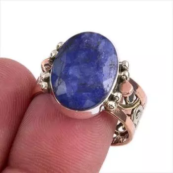 Сапфир(Смоделированный) Подарочное кольцо ручной работы из стерлингового серебра 925 пробы в двух тонах S.8.5 y3B31