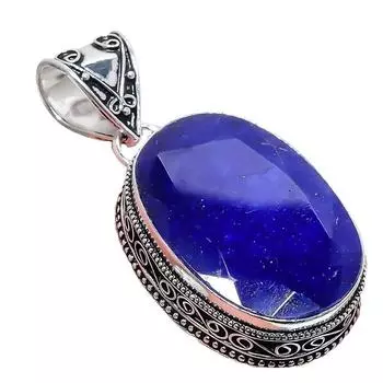 Сапфир(Смоделированный) Подвеска из серебра 925 пробы с драгоценными камнями ручной работы 2,17 дюйма AH-857 2.2 синий