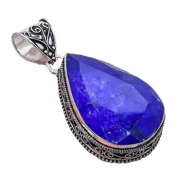 Сапфир(Смоделированный) Подвеска из серебра 925 пробы с драгоценными камнями ручной работы 2,17 дюйма AH-854 2.2 синий