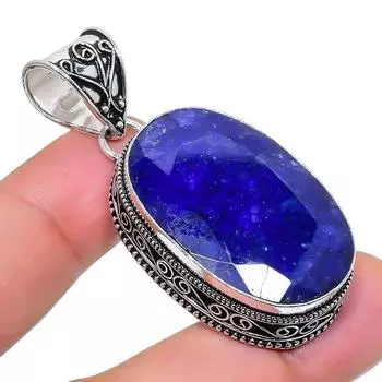 Сапфир(Смоделированный) Подвеска из серебра 925 пробы с драгоценными камнями ручной работы 2,17 дюйма AH-889 2.2 синий