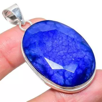 Сапфир(Смоделированный) Подвеска из серебра 925 пробы с драгоценными камнями ручной работы 2,17 дюйма AH-910 2.2 синий