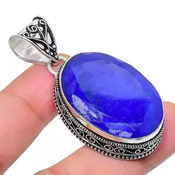 Сапфир(Смоделированный) Подвеска из серебра 925 пробы с драгоценными камнями ручной работы 2,17 дюйма AH-888 2.2 синий