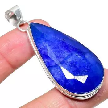 Сапфир(Смоделированный) Подвеска из серебра 925 пробы с драгоценными камнями ручной работы 2,17 дюйма AH-912 2.2 синий