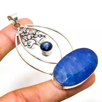 Сапфир(Смоделированный), Подвеска с серебряным покрытием из синего топаза 925 пробы 2,84 дюйма 2.84 синий