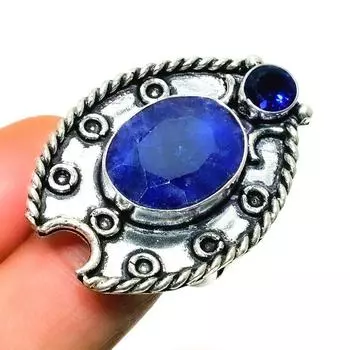 Сапфир(Смоделированный) Посеребренное кольцо с синим топазом 925 пробы, размер 6,5