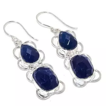 Сапфир(Смоделированный) Серьги из стерлингового серебра 925 пробы с драгоценными камнями 2,25 дюйма F6n97