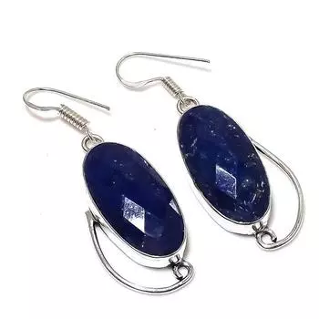 Серьги ручной работы из стерлингового серебра 925 пробы с натуральным драгоценным камнем сапфиром 1,97 дюйма J2p82