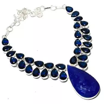 Сапфир натуральный голубой топаз ювелирное изделие из серебра 925 пробы ожерелье 18 дюймов D2I02