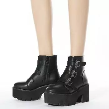 Сапоги Demonia с металлическим украшением, женские ботинки на платформе, черный готический ремень с пряжкой на щиколотке, женские короткие сапоги размера плюс 35 чёрный