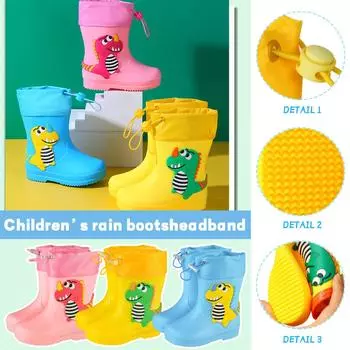 Сапоги, детские непромокаемые резиновые сапоги половинной высоты на подкладке, дождевые ботинки с завязками, нескользящие дождевые сапоги с героями мультфильмов, легкие уличные сапоги 16 синий