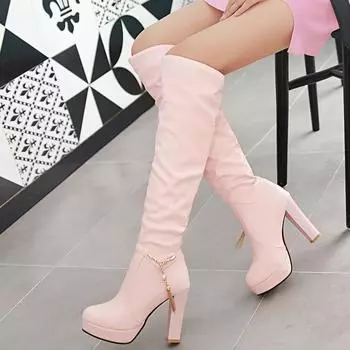 Сапоги Детские женские сапоги Женская осенне-зимняя обувь Длинные сапоги Сапоги на высоком каблуке Большой размер 35 чёрный