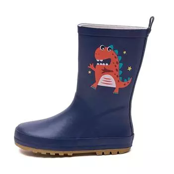 Сапоги-динозавры для детей, ученические, детские, дождевики, средние, матовые, темно-синие, резиновые дождевики 23 синий