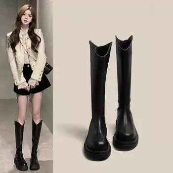 Сапоги длиной до колена для женщин, новые высокие сапоги на толстой подошве, модные универсальные зимние сапоги-легги 35