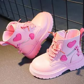 Сапоги для девочек. Детские модные сапоги. Осенние и зимние сапоги принцессы на мягкой подошве розового цвета с молнией сбоку. Сапоги принцессы с круглым носком 26 розовый
