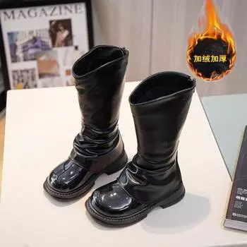 Сапоги для девочек Детские высокие сапоги Зимние новые флисовые высокие сапоги Обувь принцессы для маленьких девочек Осень 26 чёрный